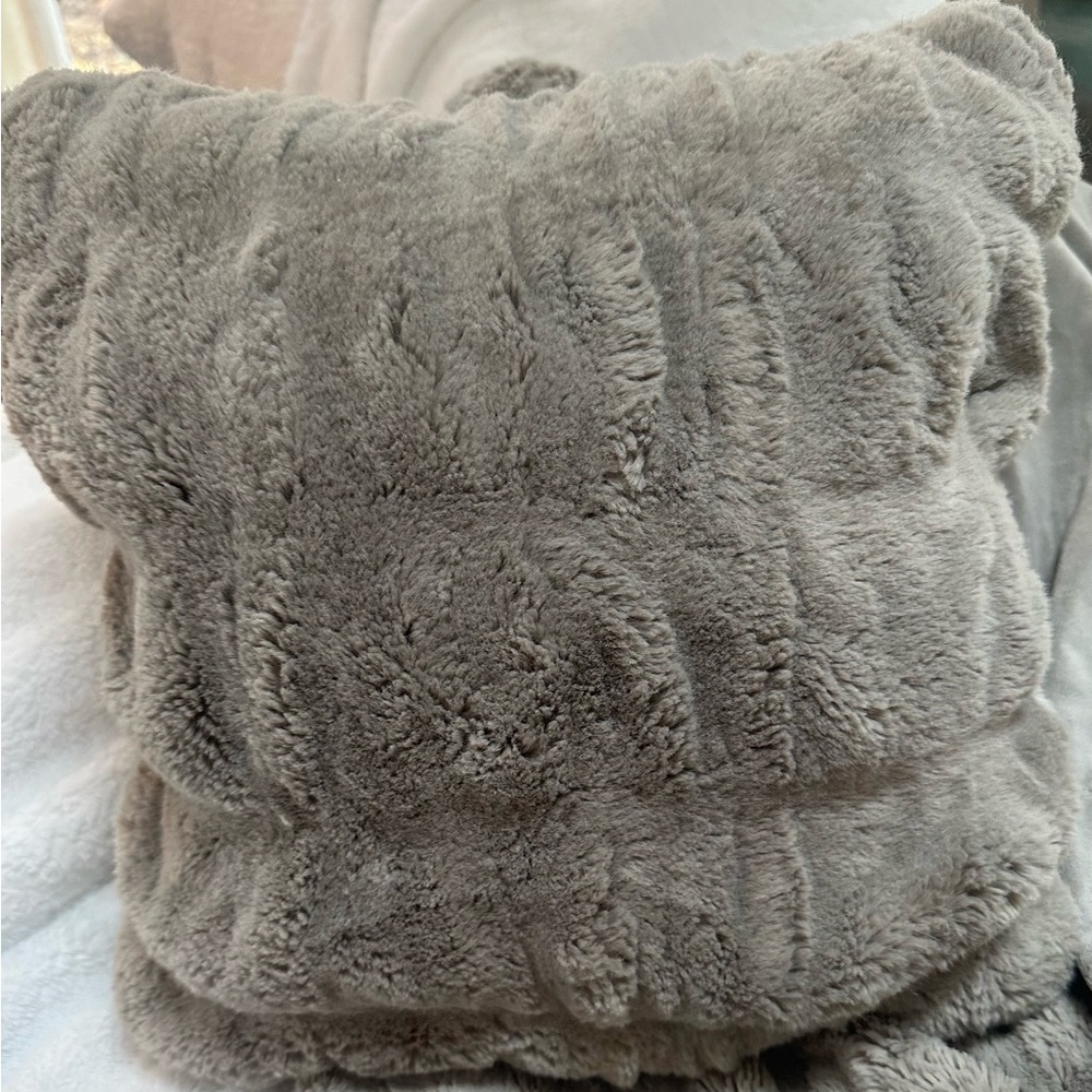 Ruched Faux Fur Pillow - gray - Pottery Barn